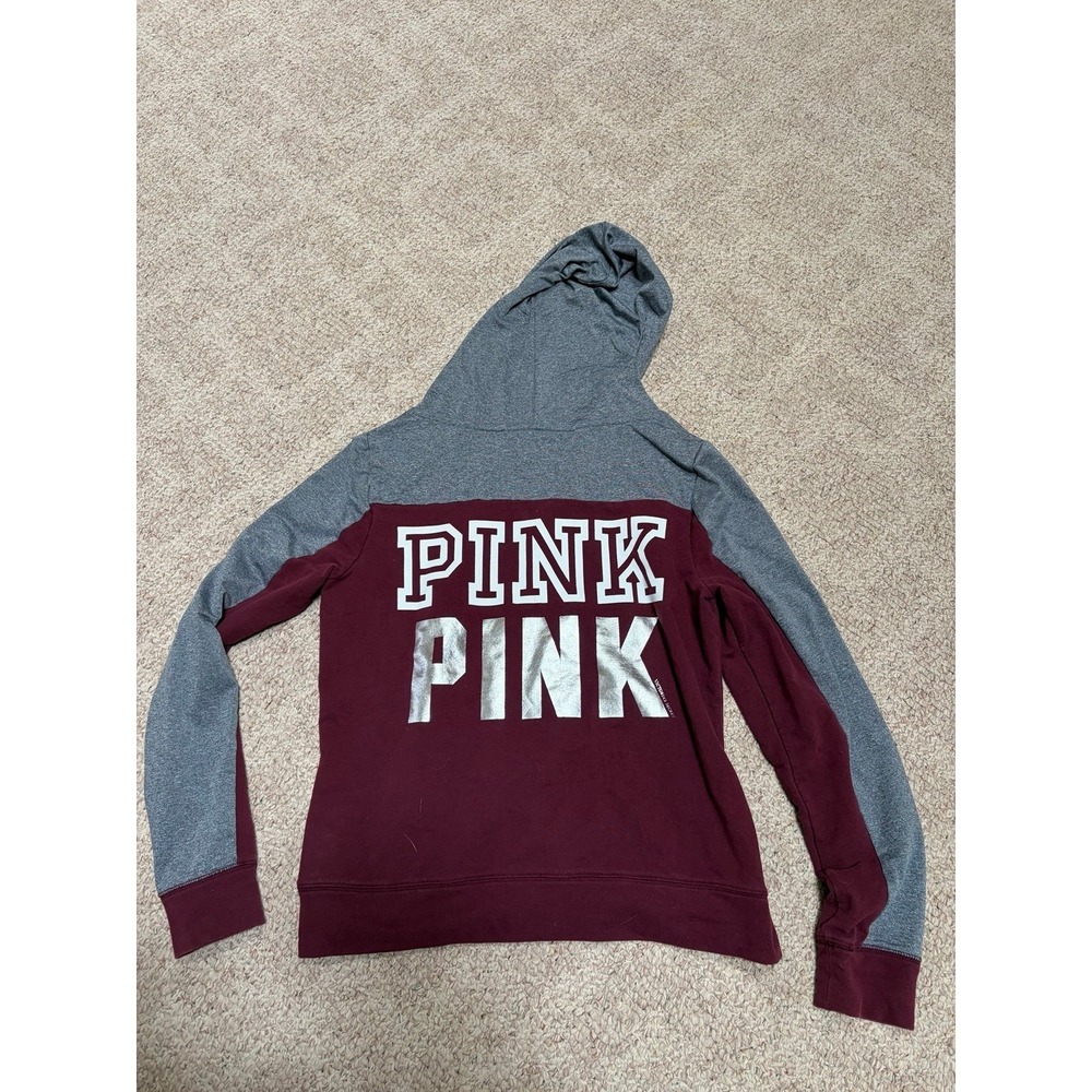 Victoria Secret Pink large Graphic Jacket Full Zip Logo Loungewear Burgundy